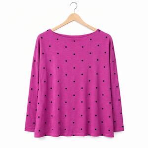 J Jill Womens Top Large Pink Black Polka Dot Long Sleeve 100% Cotton Classic